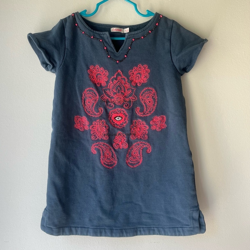 🌼 5/$20 Billieblush Girls Embroidered Beaded Knit Dress Blue Pink Paisley Size 4